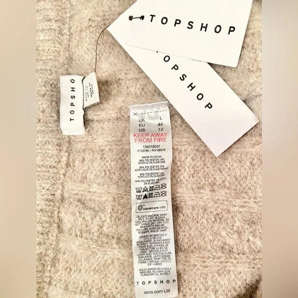 NWT TOPSHOP Fluffy Cable Knit Sweater Wide Leg Cabincore Pants Size 12 $68 - Picture 2 of 7
